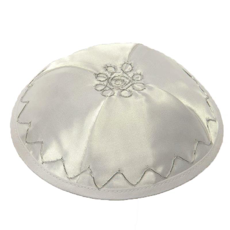 Satin Kippah 16 Cm- White Diamond Shape