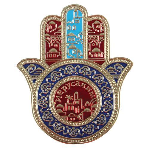 Metal Hamsa Magnet 5cm, Multicolored- Russian