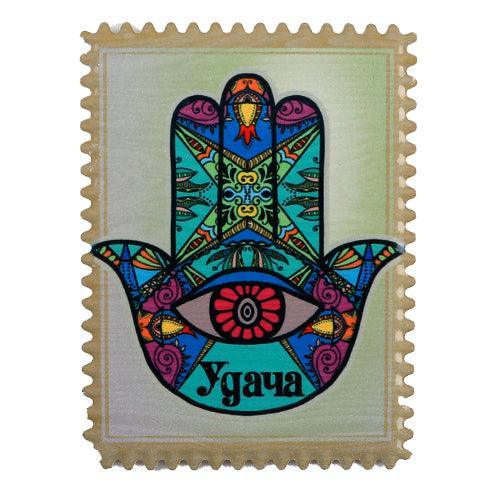 Ceramic Hamsa Magnet 8*6 Cm- Mazal, Russian