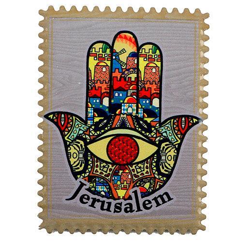 Ceramic Hamsa Magnet 8x6 Cm - Jerusalem