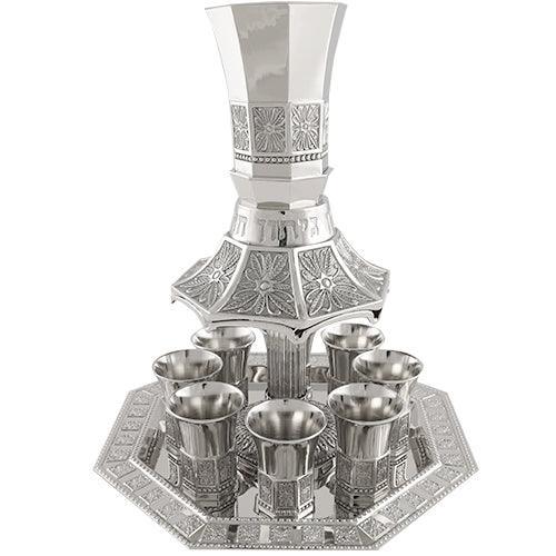 Nickel Plated Wine Divider With Kiddush Cup And 8 Small Kiddush Cups