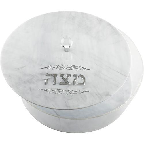 Perspex Round Matzah Box with White Marble 40 Cm