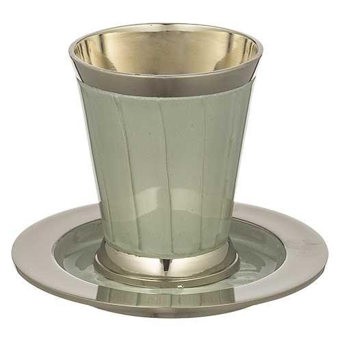 Aluminum Kiddush Cup 9 cm with Saucer - Silver