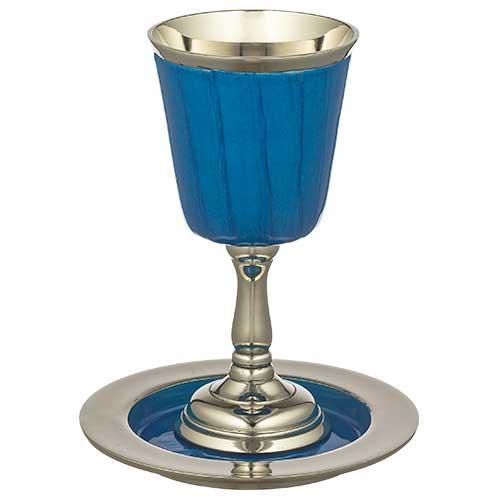 Aluminum Kiddush Cup 15 cm with Saucer - Blue