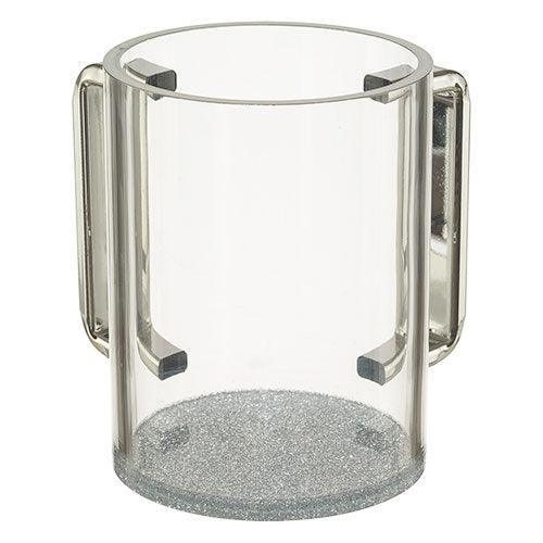 Perspex Clear Washing Cup 13 cm - Silver Glitter and Silver Handles