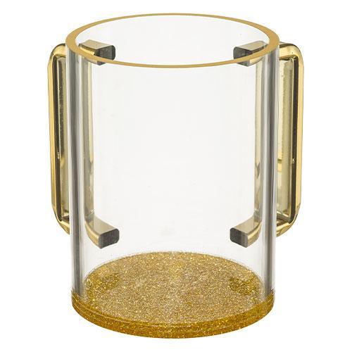 Perspex Clear Washing Cup 13 cm - Gold Glitter and Gold Handles