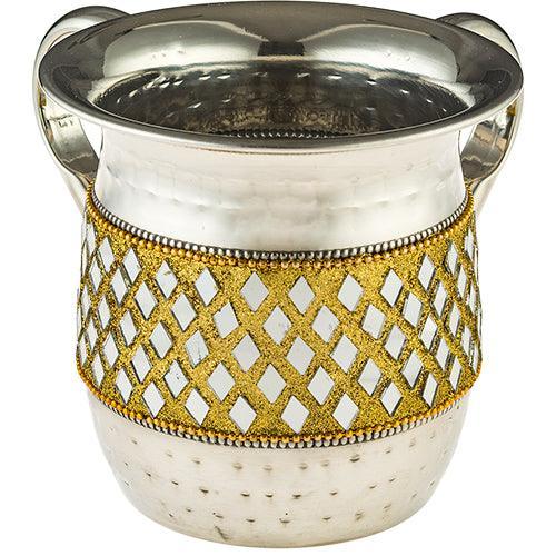 Stainless Steel Washing Cup 13 cm Set with Golden Stones