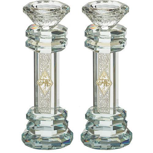 Crystal Candlesticks 19.5 cm with Metal Plaque- Ornaments