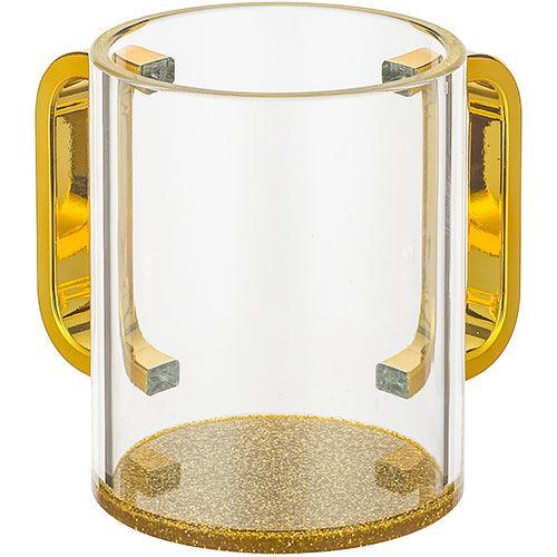 Perspex Clear Washing Cup 11 cm - Gold Glitter and Gold Handles