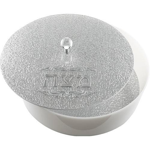 Perspex Round Matzah Box with Silver Glitter 40 Cm