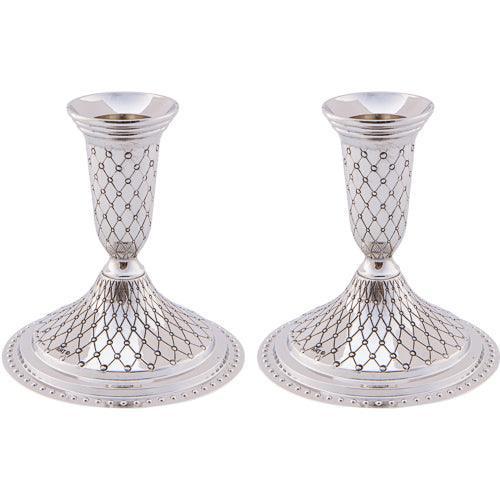 Pair Nickel Silver Candlesticks 13cm- Diamond Design