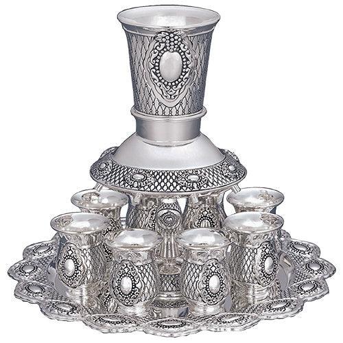 Nickel Plated Wine Divider With Kiddush Cups - Pearl Color