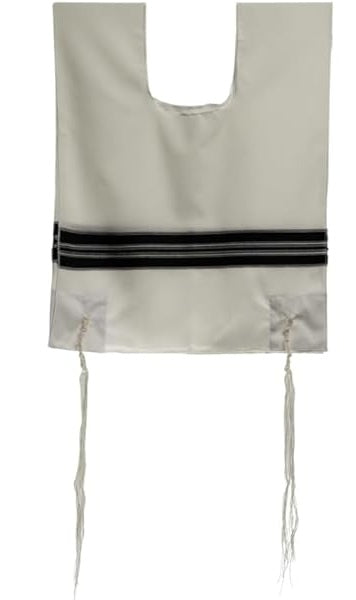 Chabad Wool Tzitzit Black on white. Corner: Silk  100% Wool  [Adult]