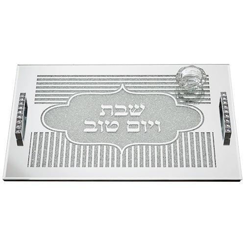 Glass Challah Tray With Legs & Handles  "stones"  6x45x30 Cm
