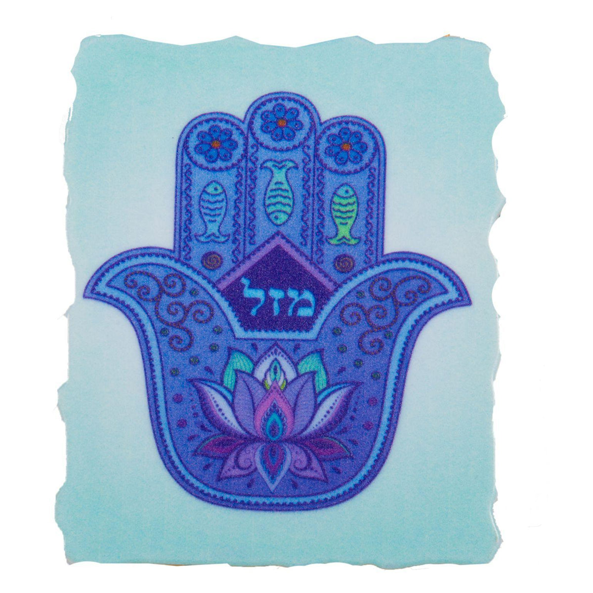 Plastic Hamsa Magnet 8*5.5 Cm- Hebrew, Blue Mazal