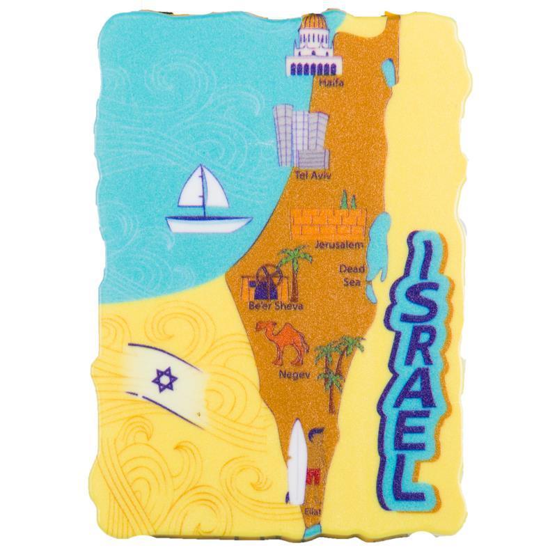 Plastic Israel Map Magnet 8x5.5 Cm- Colorful, English