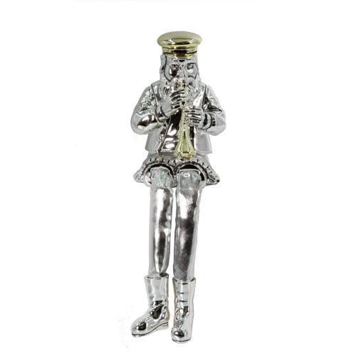 Silvered Polyresin Sitting Hassidic Figurine With Cloth Legs 25 Cm- Clarinet Player