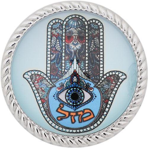 Metal Magnet With Glass 4cm- Mazal  (hebrew)