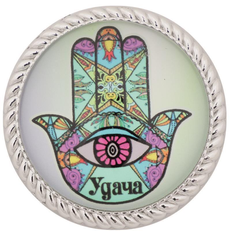 Metal Magnet With Glass 4cm- Mazal, Green And Purple (russian)