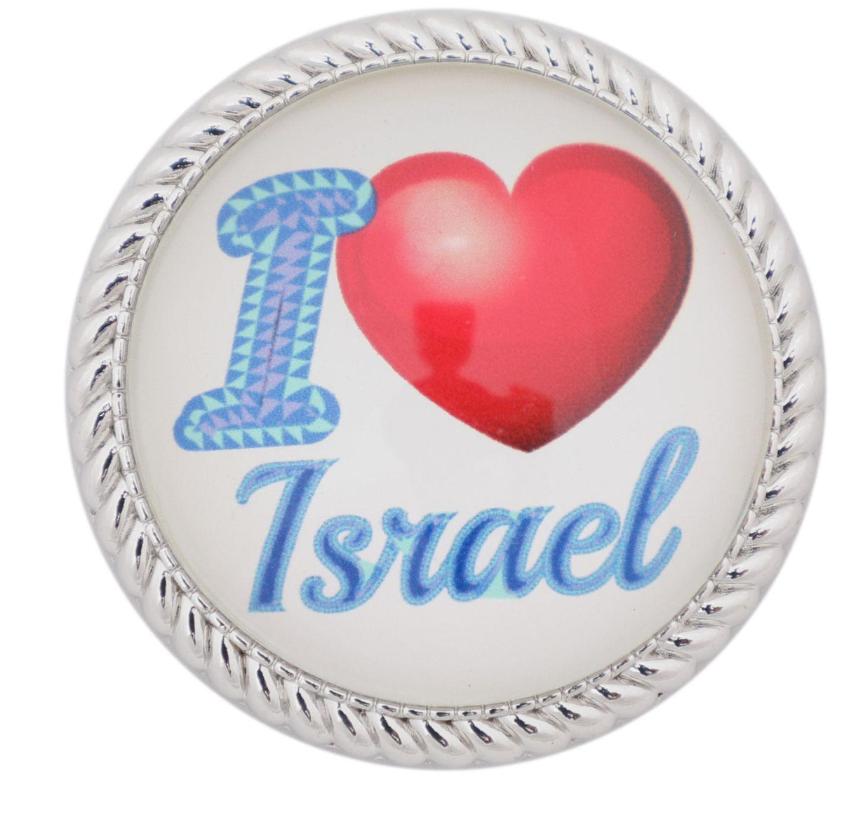 Metal Magnet With Glass 4cm- Blue & Red I Love Israel (english)