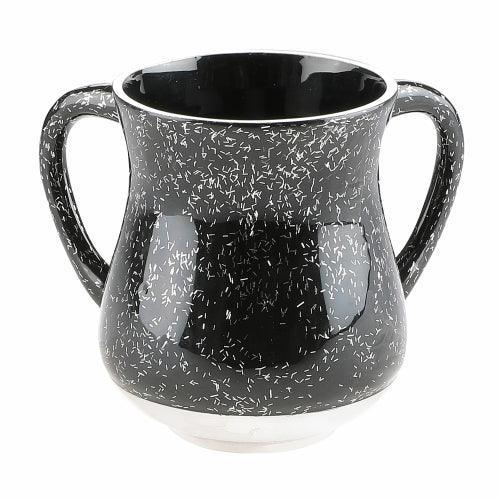 Elegant Black Aluminium Washing Cup 13 Cm With Sparkling Silver Stripes