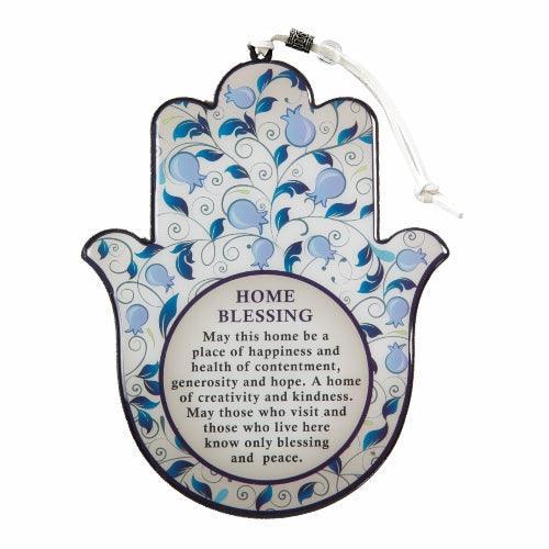 Epoxy Hamsa English Home Blessing 19x15 Cm- Purple Pomegranates Motif