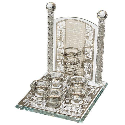 Crystal Candlesticks 5 Candles With Laser Cut Metal Plaque 25 Cm - Candle Lighting