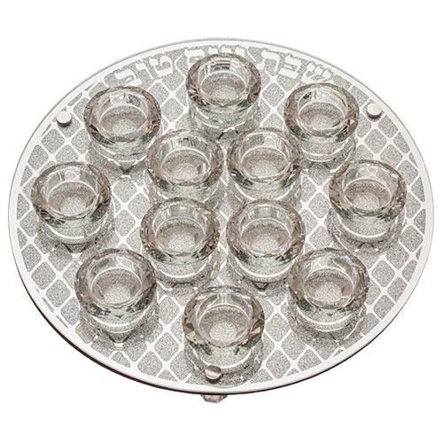 Glass Oval Candlesticks With 12 Crystal Cups For Candles 36 Cm