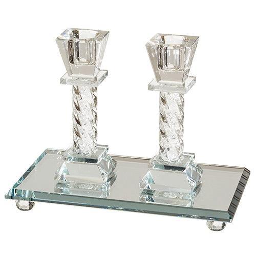 Crystal Elegant Candlesticks - Stones 11.5 Cm With Elegant Tray 18x10 Cm