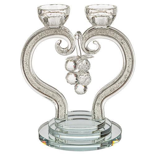 Crystal Heart Shaped Candlesticks White Stones 21 Cm