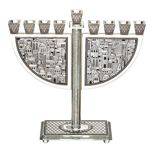 Crystal Menorah 29*25 cm with Metal Plaque and Stones