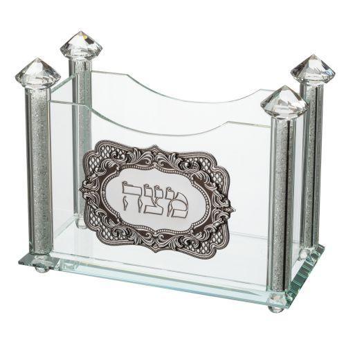 Crystal Matzah Holder 26*20 cm with Metal Plaques