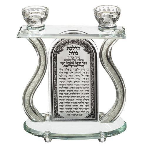 Crystal Candlesticks 25*24 cm with Metal Plaque and Stones