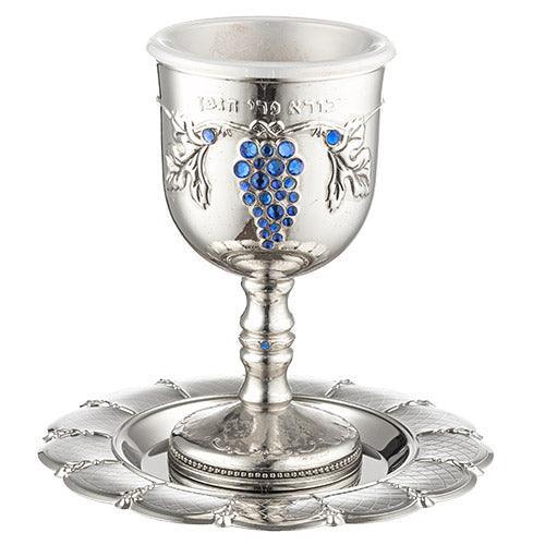 NICKEL KIDDUSH CUP, "VINE"- CHECKERED 13 CM contain 100ml / 3.4oz