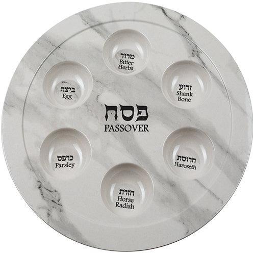 Melamine Passover Plate 35 cm- White Marble