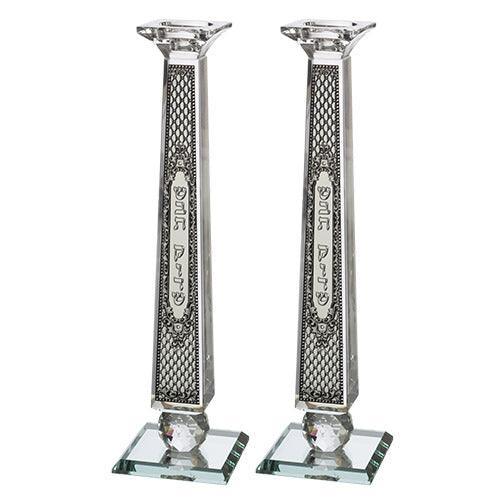 Crystal Candlesticks 33.5 cm with Metal Plaque