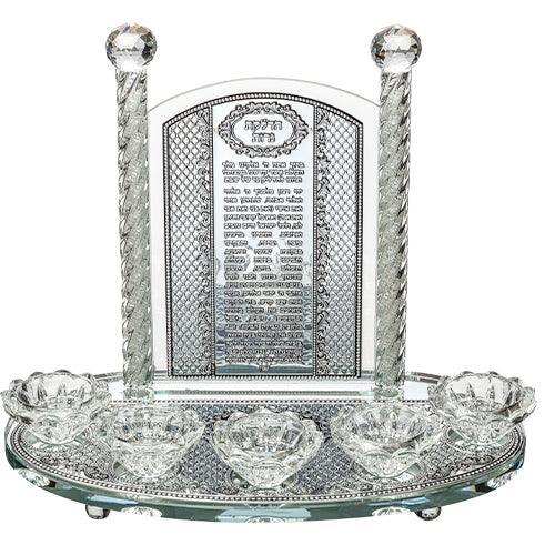 CRYSTAL CANDLESTICKS 5 CANDLES with Laser Cut Metal Plaque 25 CM - CANDLE LIGHTING