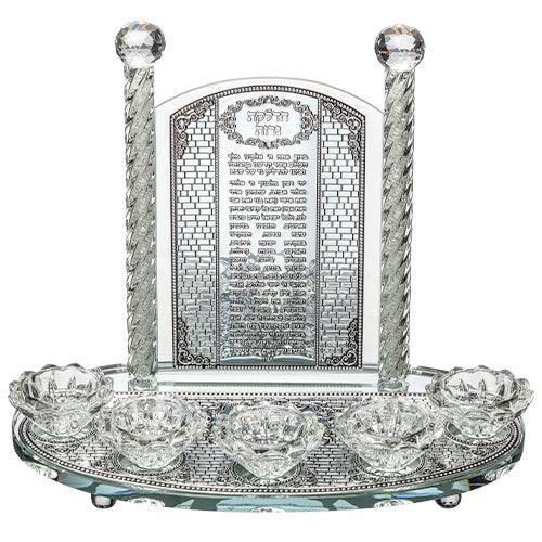 CRYSTAL CANDLESTICKS 5 CANDLES with Laser Cut Metal Plaque 25 CM - CANDLE LIGHTING