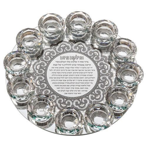 Crystal 12 Brenches Candlesticks 31 cm with Metal Plaque