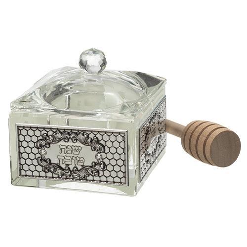 Elegant Crystal Honey Dish 7x7 cm- with Metal Plaque
