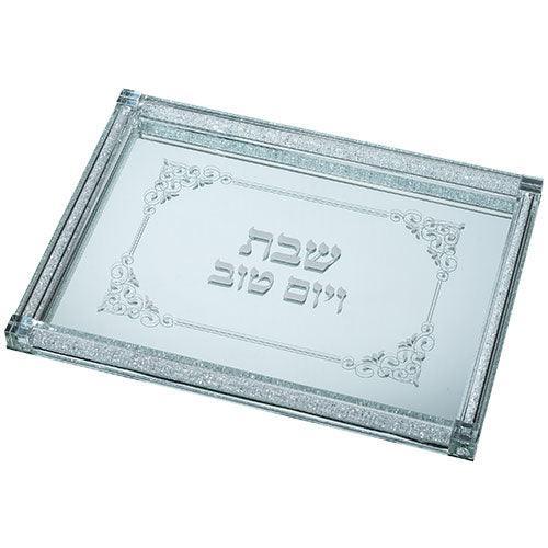 Glass Challah Tray 40*30 cm with Stones