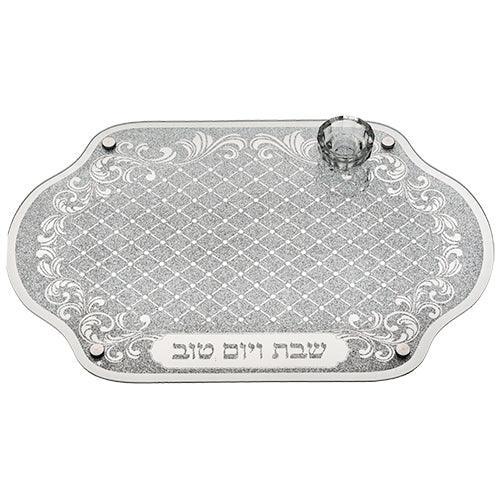 Glass Challah Tray with Saltie 45X30 cm