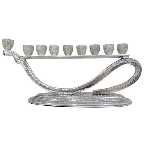 ALUMINUM HAMMERED HANUKKIAH 16X36  CM
