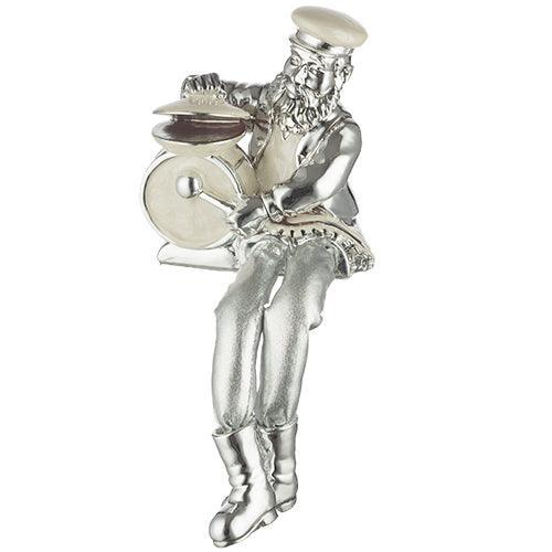 Polyresin & Beige Enamel Sitting Hassidic Figurine with Cloth Legs 25  cm- Drums Player