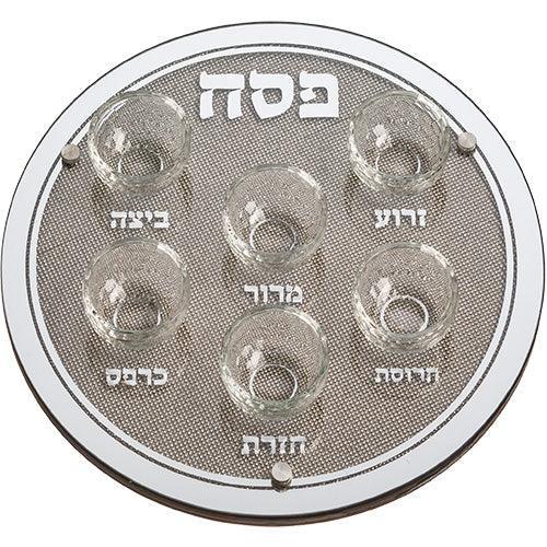 Glass Passover Tray with Stones 36 cm, inc. 6 bowls