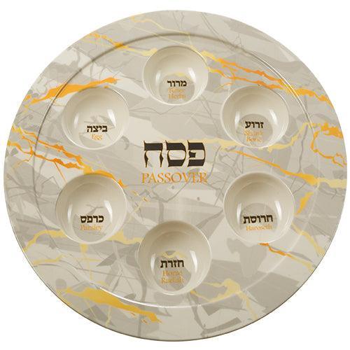 Melamine Passover Plate 35 Cm- Gold Marble