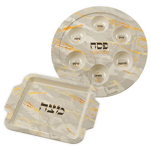 Melamine Passover and Matzah Plates- Gold Marble