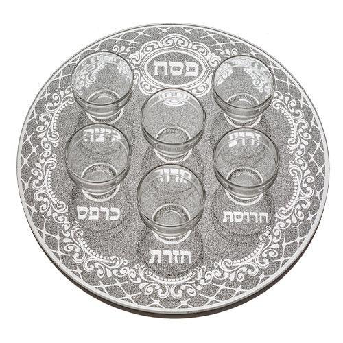 Glass Passover Tray with Stones 36 cm, inc. 6 bowls