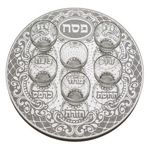 Glass Passover Tray with Stones 36 cm, inc. 6 bowls