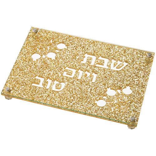 PERSPEX TRAY WITH GOLD GLITTER 38X26 CM